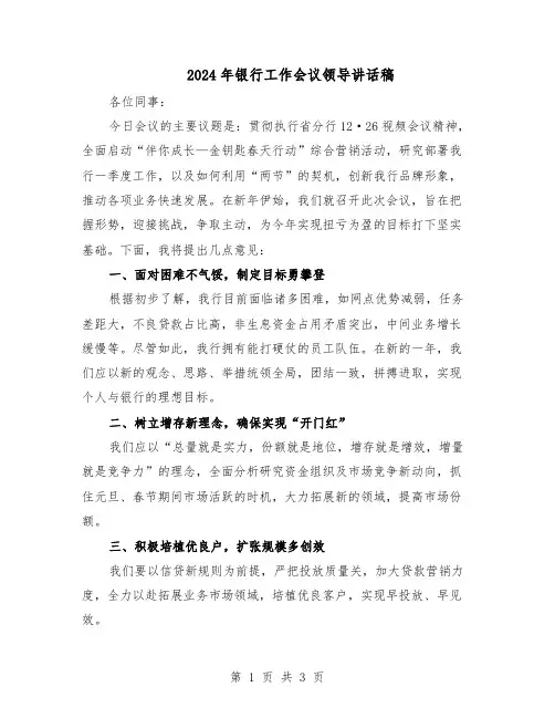 2024年银行工作会议领导讲话稿（二篇）