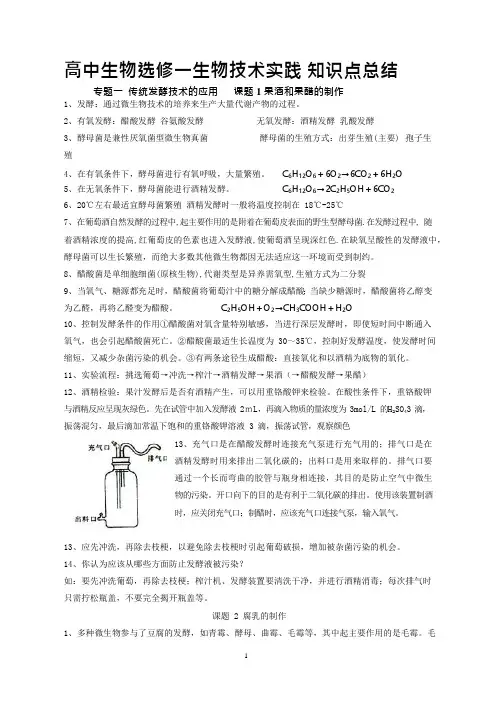 高中生物选修一生物技术实践_知识点总结(可编辑修改word版)