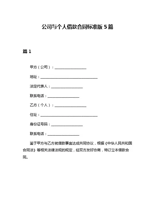 公司与个人借款合同标准版5篇
