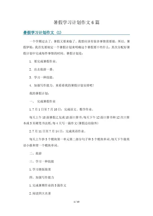 暑假学习计划作文6篇