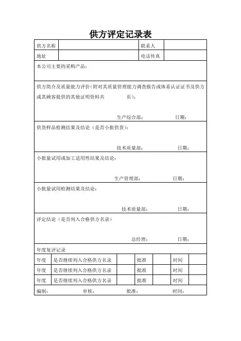 供方评定记录表
