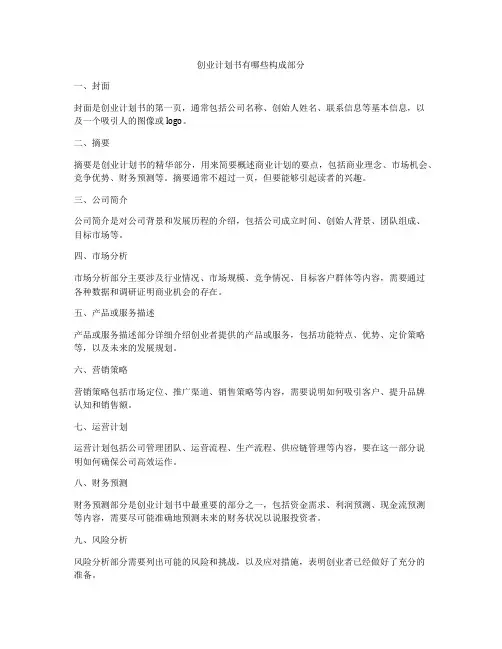 创业计划书有哪些构成部分