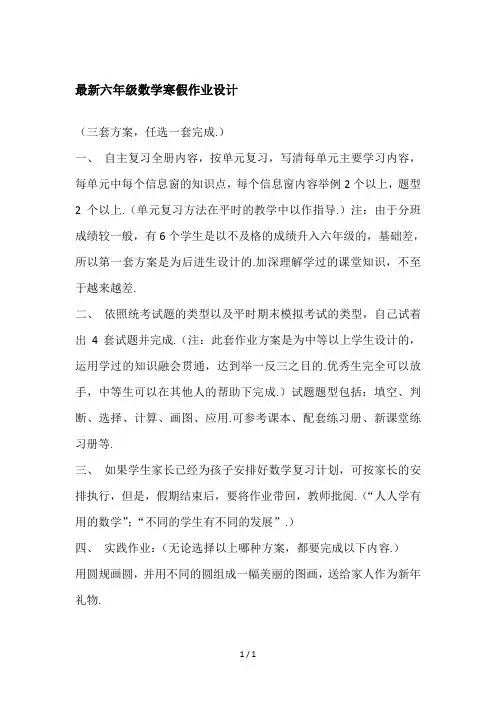 最新六年级数学寒假作业设计
