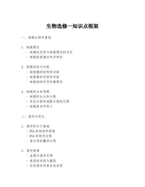 生物选修一知识点框架