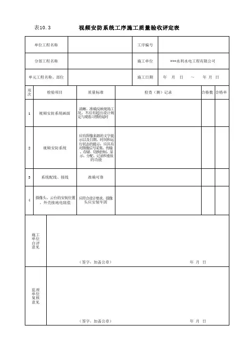 视频安防系统工序施工质量验收评定表