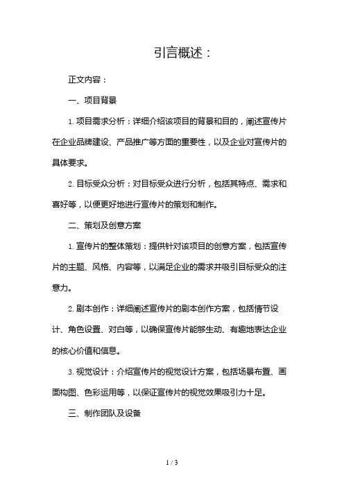 宣传片制作投标范文2024