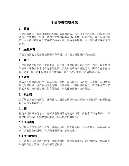 千贺寿梅酒成分表