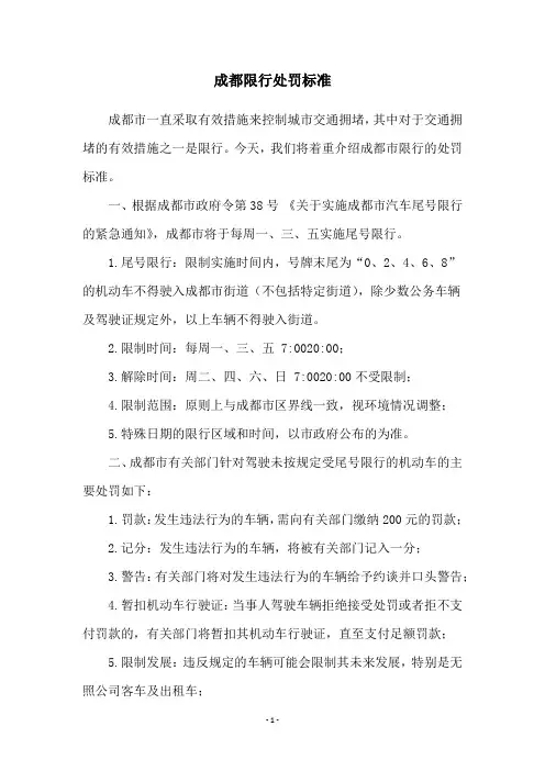 成都限行处罚标准