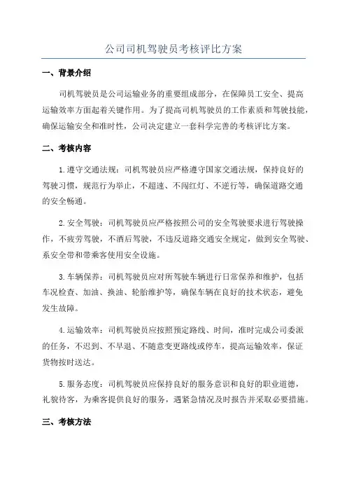 公司司机驾驶员考核评比方案
