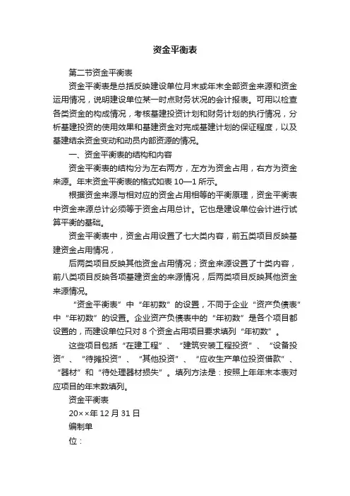 资金平衡表