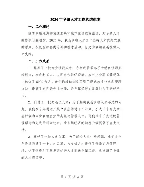 2024年乡镇人才工作总结范本