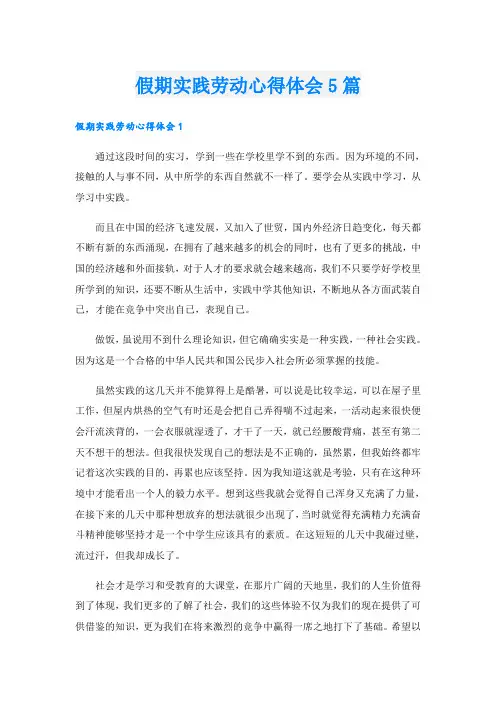 假期实践劳动心得体会5篇