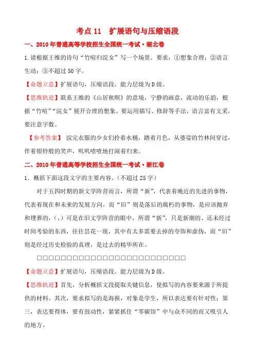 2010年高考语文试题考点11 扩展语句与压缩语段