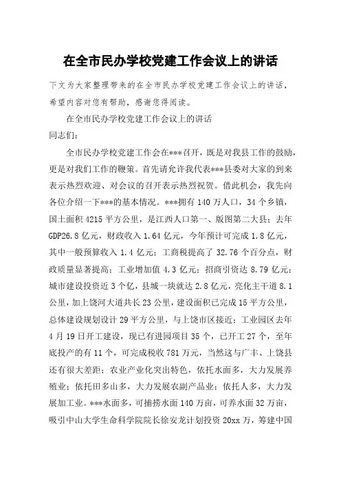 在全市民办学校党建工作会议上的讲话