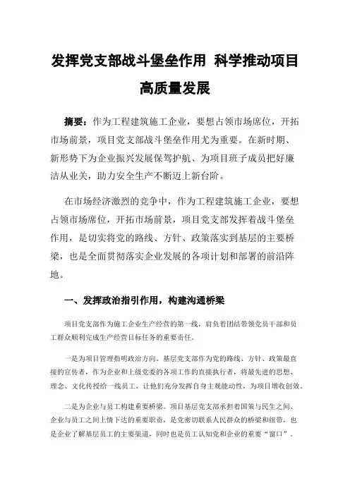 发挥党支部战斗堡垒作用科学推动项目高质量发展