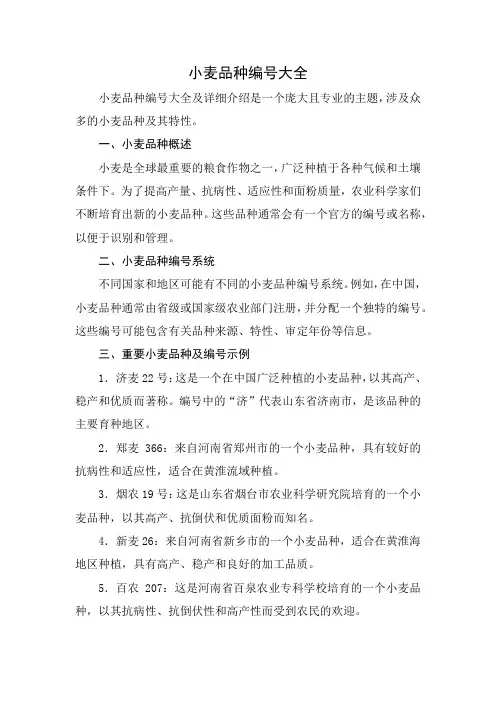 小麦品种编号大全