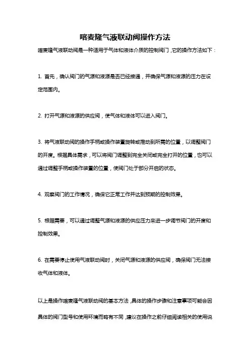 喀麦隆气液联动阀操作方法
