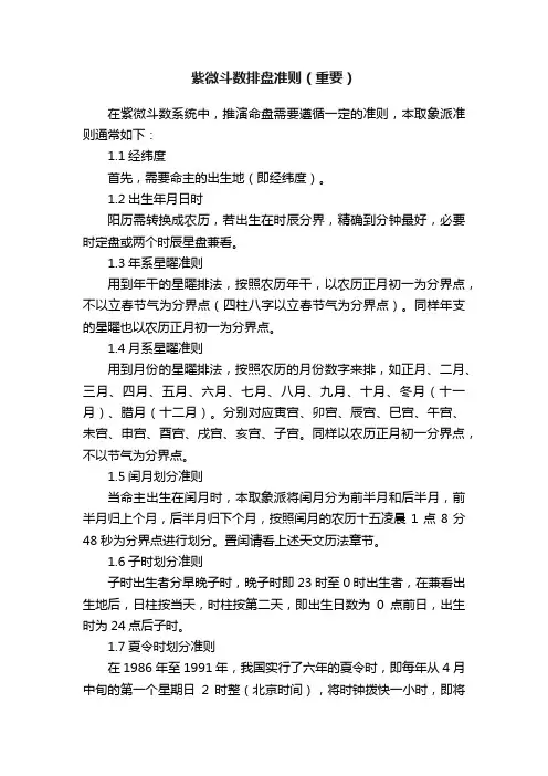 紫微斗数排盘准则（重要）
