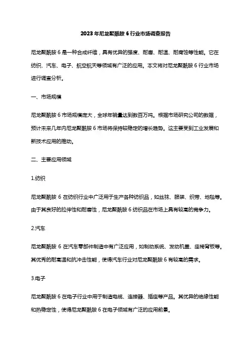 2023年尼龙聚酰胺6行业市场调查报告