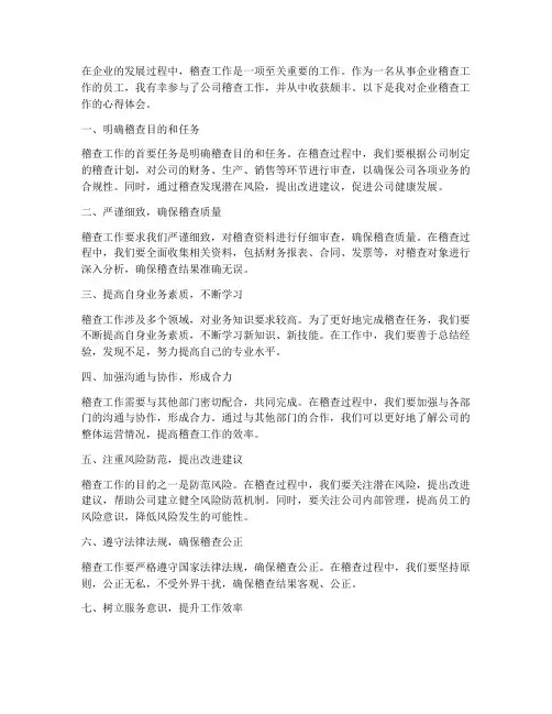 企业稽查工作心得体会