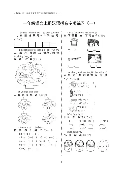 人教版一年级(上)语文期中考点(汉语拼音专项训练5套)