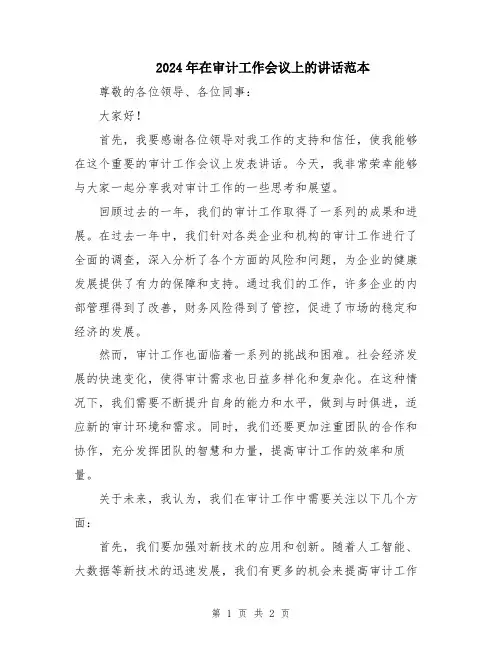 2024年在审计工作会议上的讲话范本