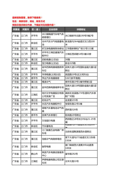 新版广东省江门市汽车电器企业公司商家户名录单联系方式地址大全56家