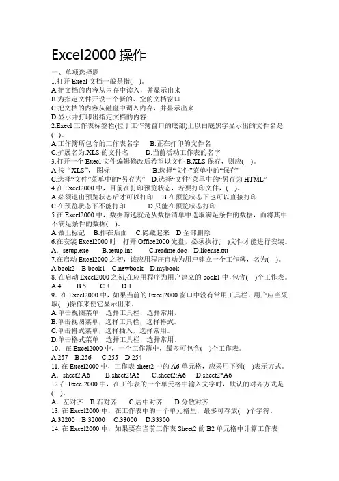 excel2000计算机一级专题
