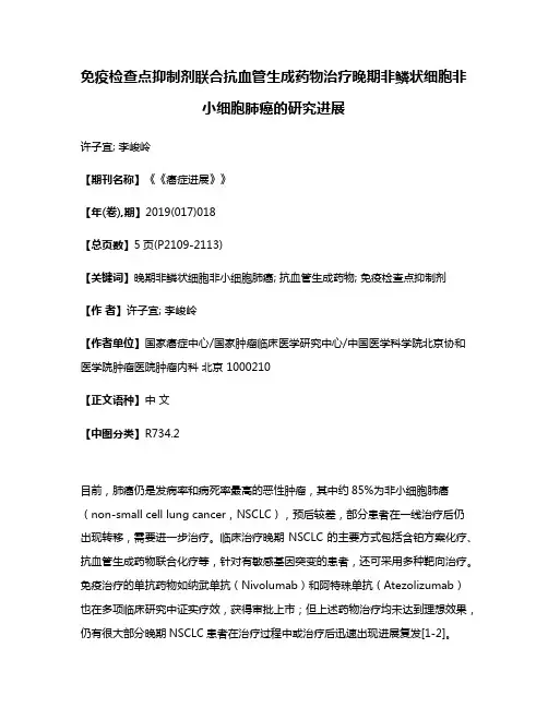 免疫检查点抑制剂联合抗血管生成药物治疗晚期非鳞状细胞非小细胞肺癌的研究进展