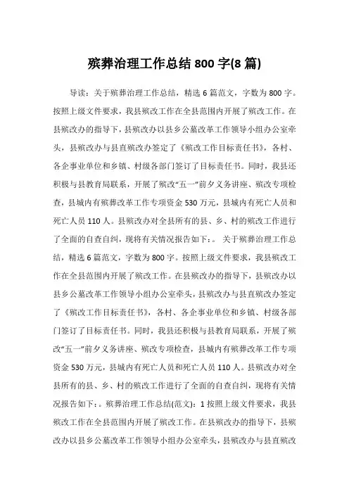 2022年殡葬治理工作总结800字(8篇)