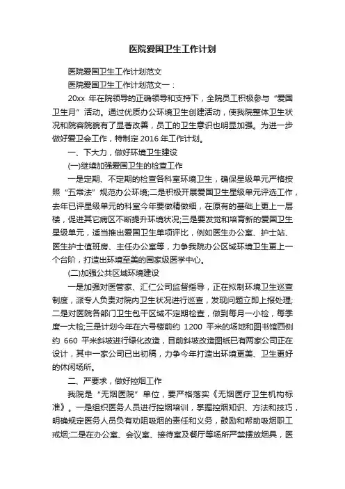 医院爱国卫生工作计划