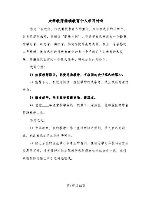 大学教师继续教育个人学习计划(4篇)