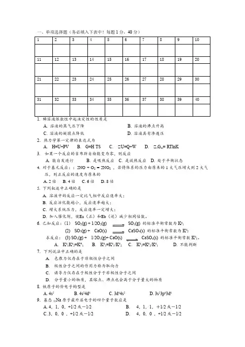 2021年无机及分析化学期末考试试题及答案A卷
