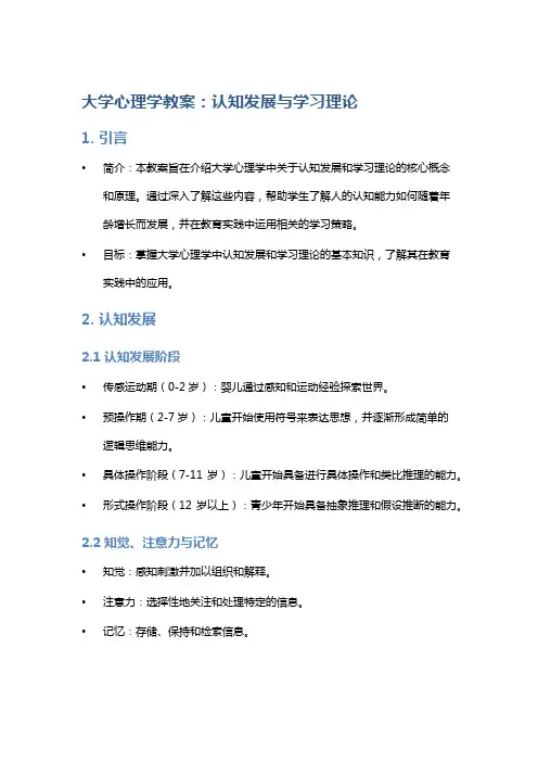 大学心理学教案：认知发展与学习理论