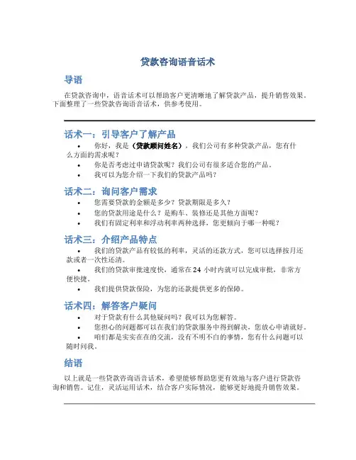 贷款咨询语音话术