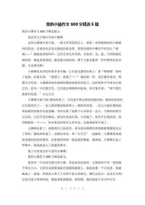 我的小猫作文600字精选5篇