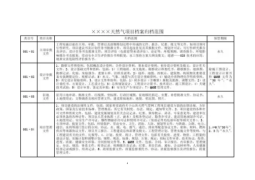 天然气项目归档范围