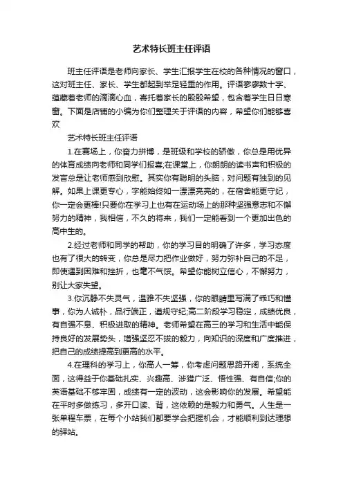 艺术特长班主任评语