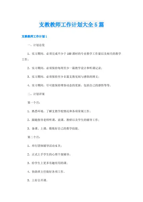支教教师工作计划大全5篇