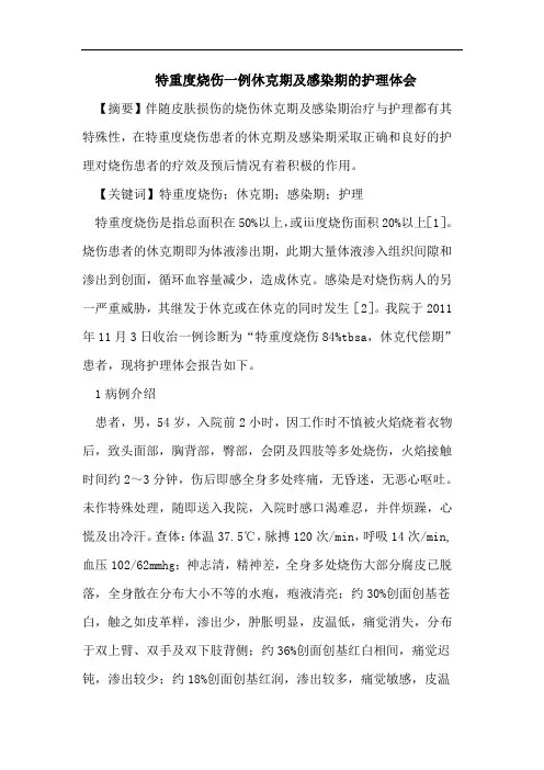特重度烧伤一例休克期及感染期的护理体会
