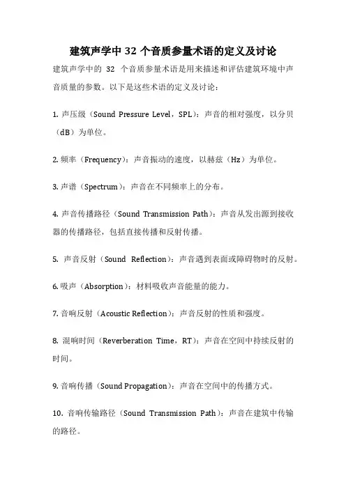 建筑声学中32个音质参量术语的定义及讨论