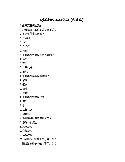 皖智试卷九年级化学【含答案】