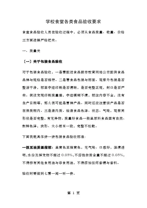 学校食堂各类食品验收要求
