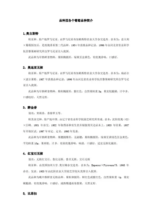 葡萄品种简介