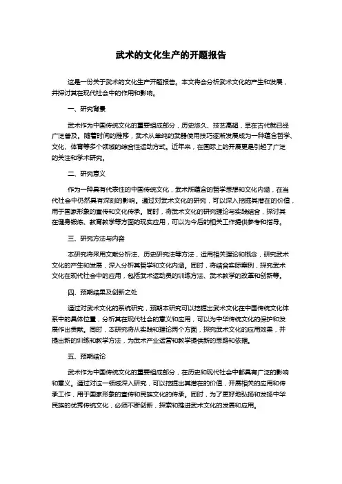 武术的文化生产的开题报告