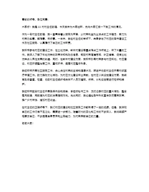 村主任助理述职报告