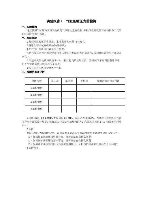 实验报告1_气缸压缩压力的检测