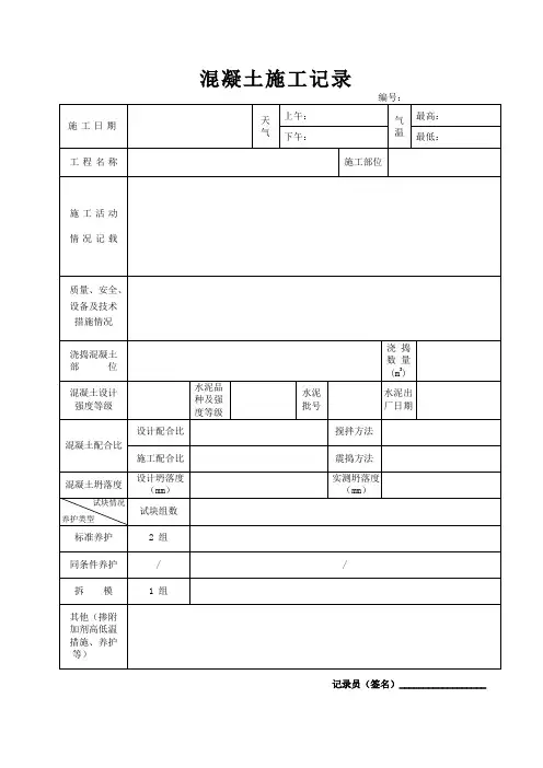 混凝土施工(浇筑)记录