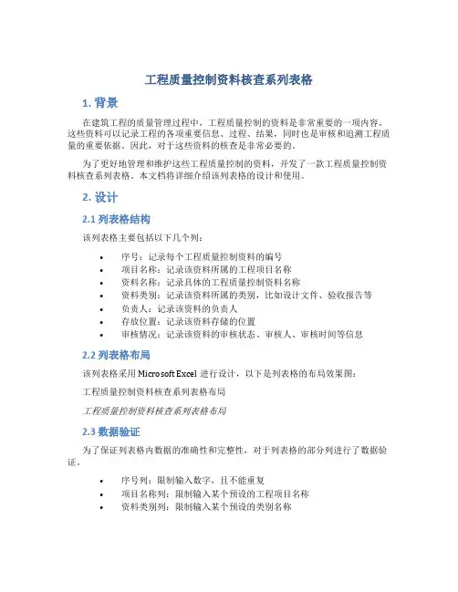 工程质量控制资料核查系列表格