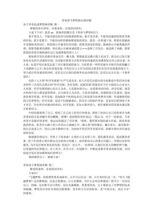 青春放飞梦想励志演讲稿
